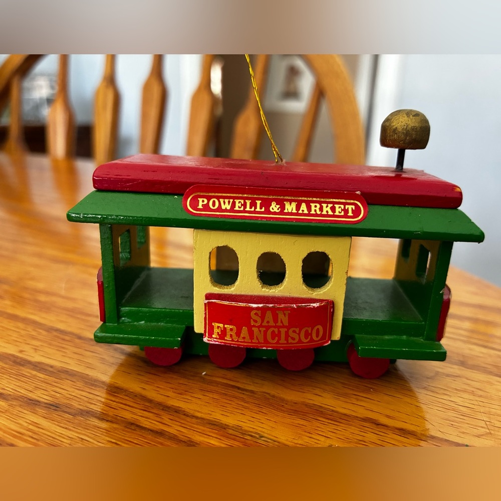 Kurt Adler Wood San Francisco Cable/Trolley Car Christmas Ornament